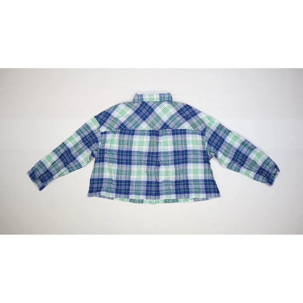 Old Navy Flannel Pajama Shirt Youth XL Blue Green Plaid Lounge Sleep Top